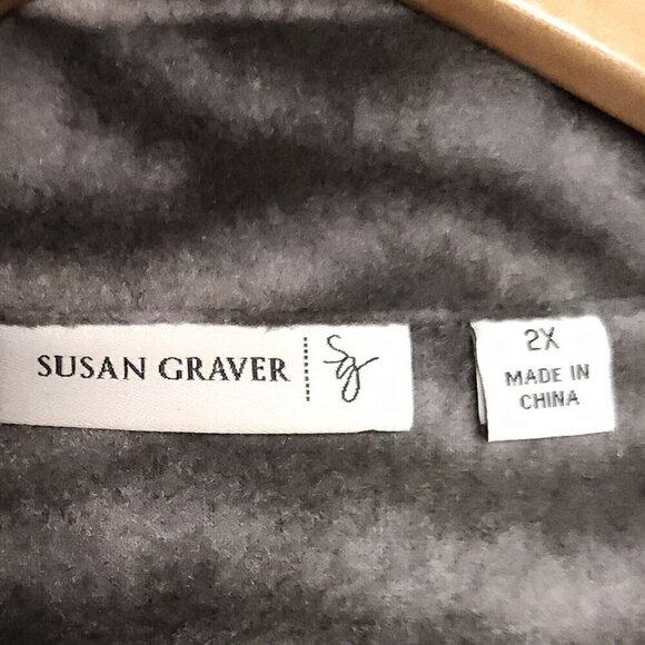 Susan Graver Womens Plus Grey Animal Print Fleece Jacket 2X - Picture 5 of 6